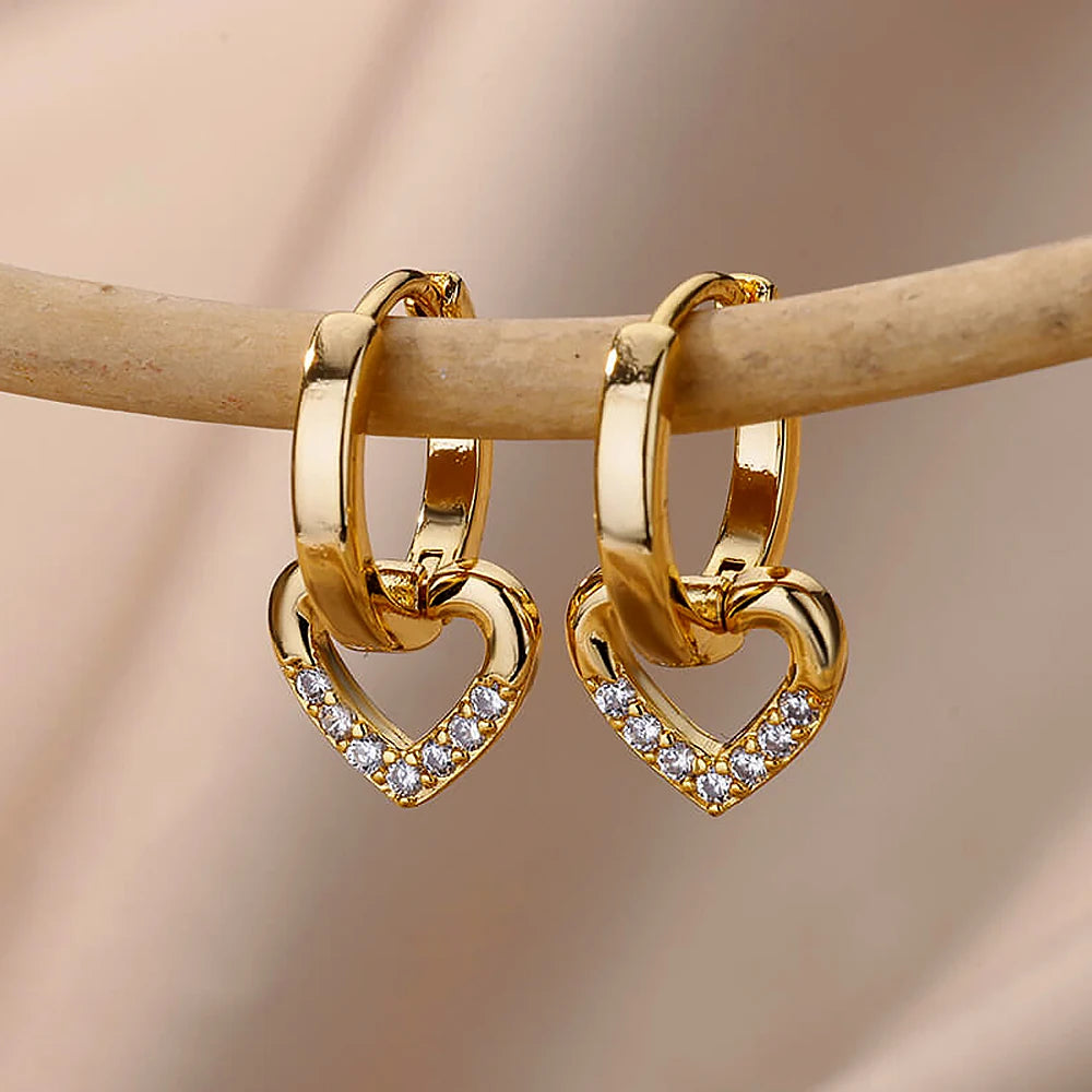 Golden Zircon Heart Earrings