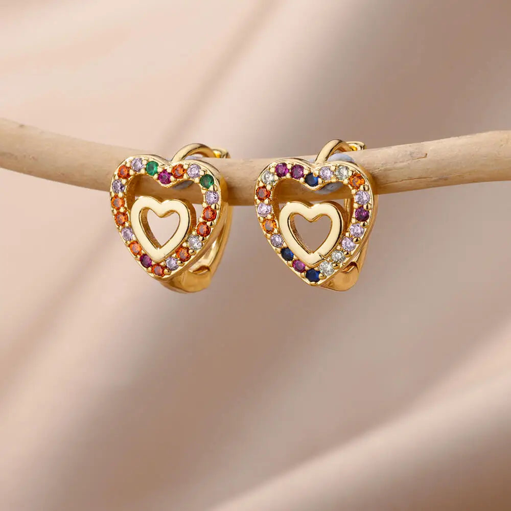 Golden Zircon Heart Earrings