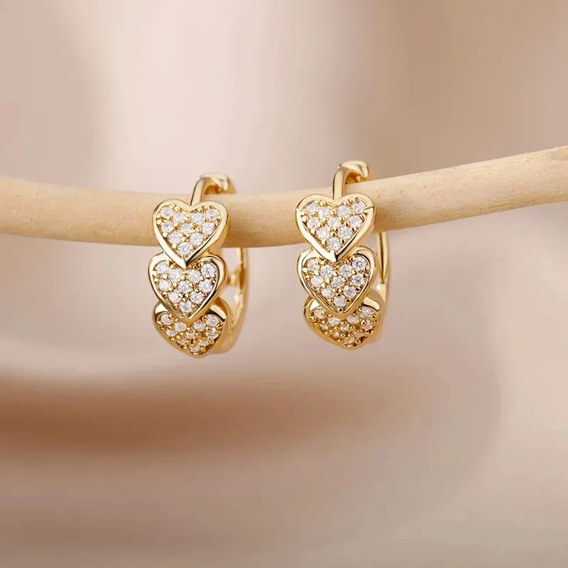 Golden Zircon Heart Earrings