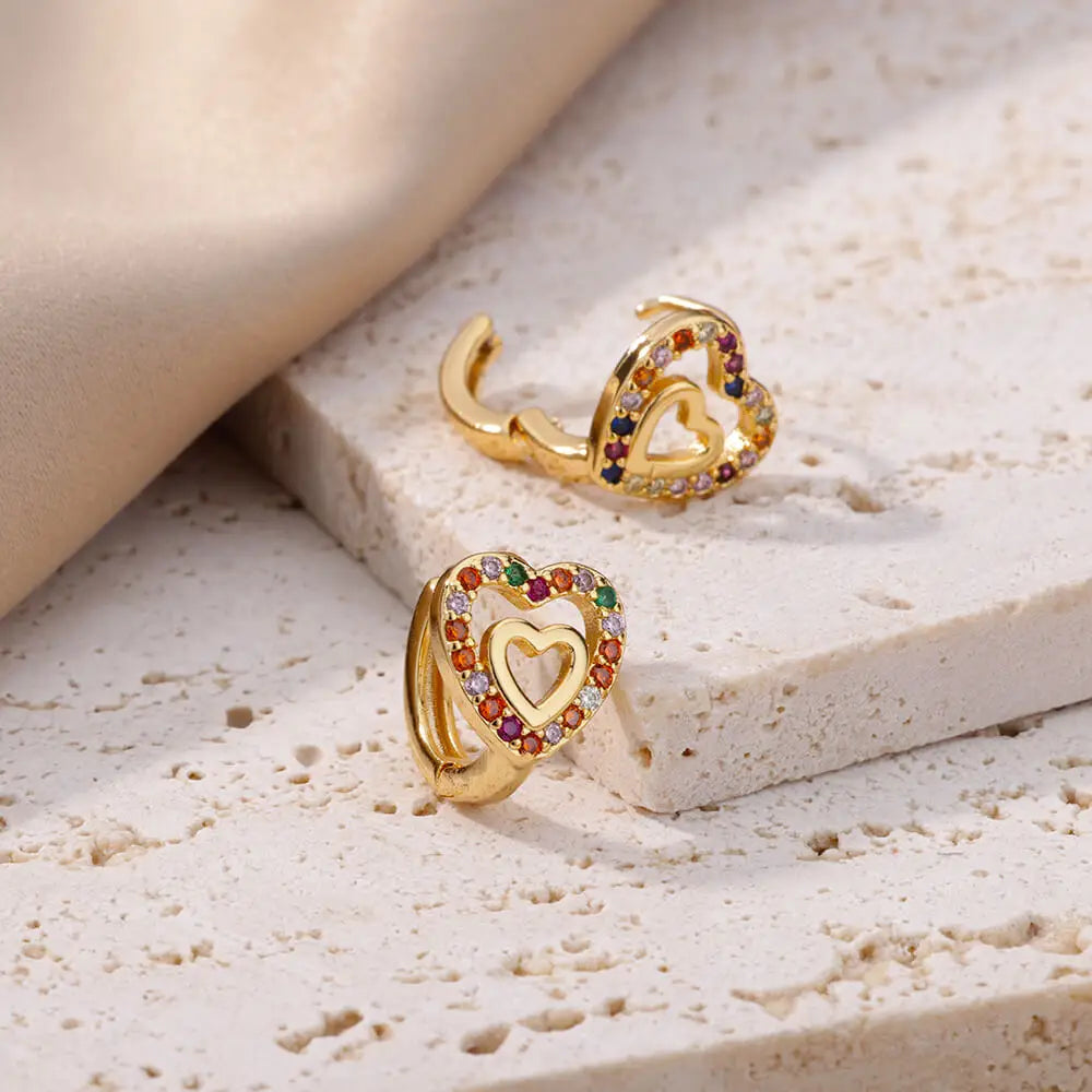 Golden Zircon Heart Earrings