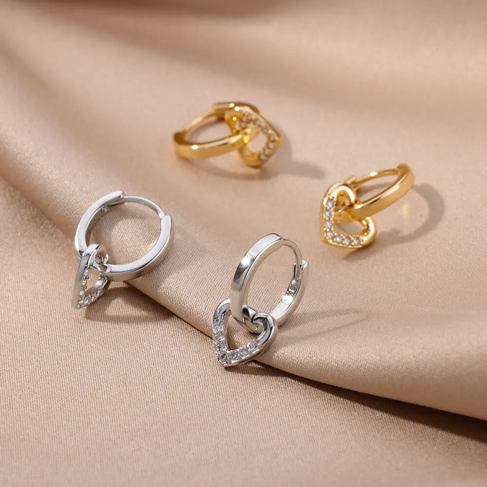 Golden Zircon Heart Earrings