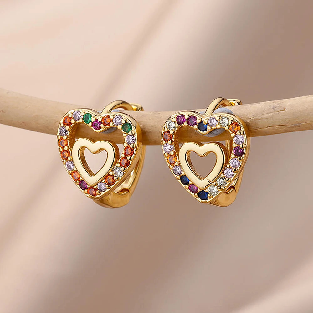 Golden Zircon Heart Earrings