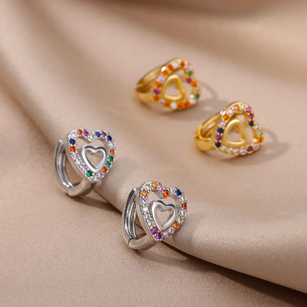 Golden Zircon Heart Earrings