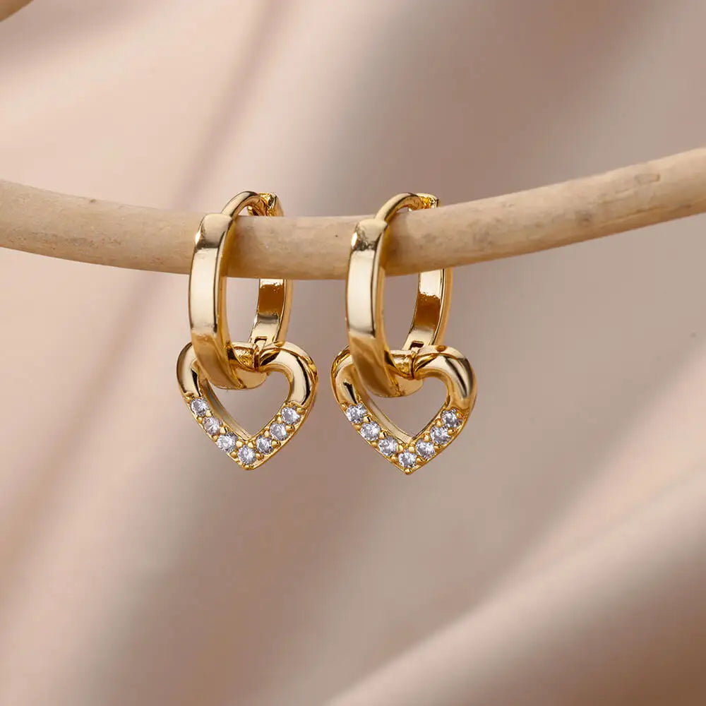 Golden Zircon Heart Earrings