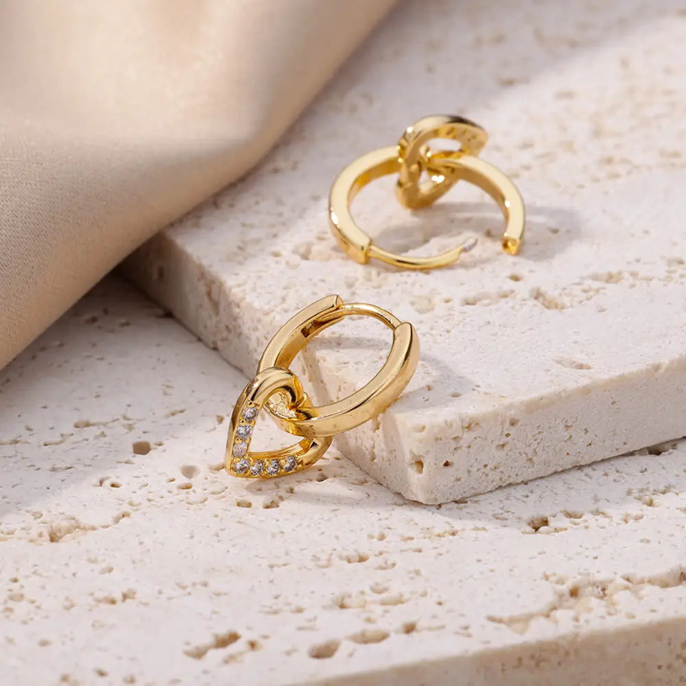 Golden Zircon Heart Earrings
